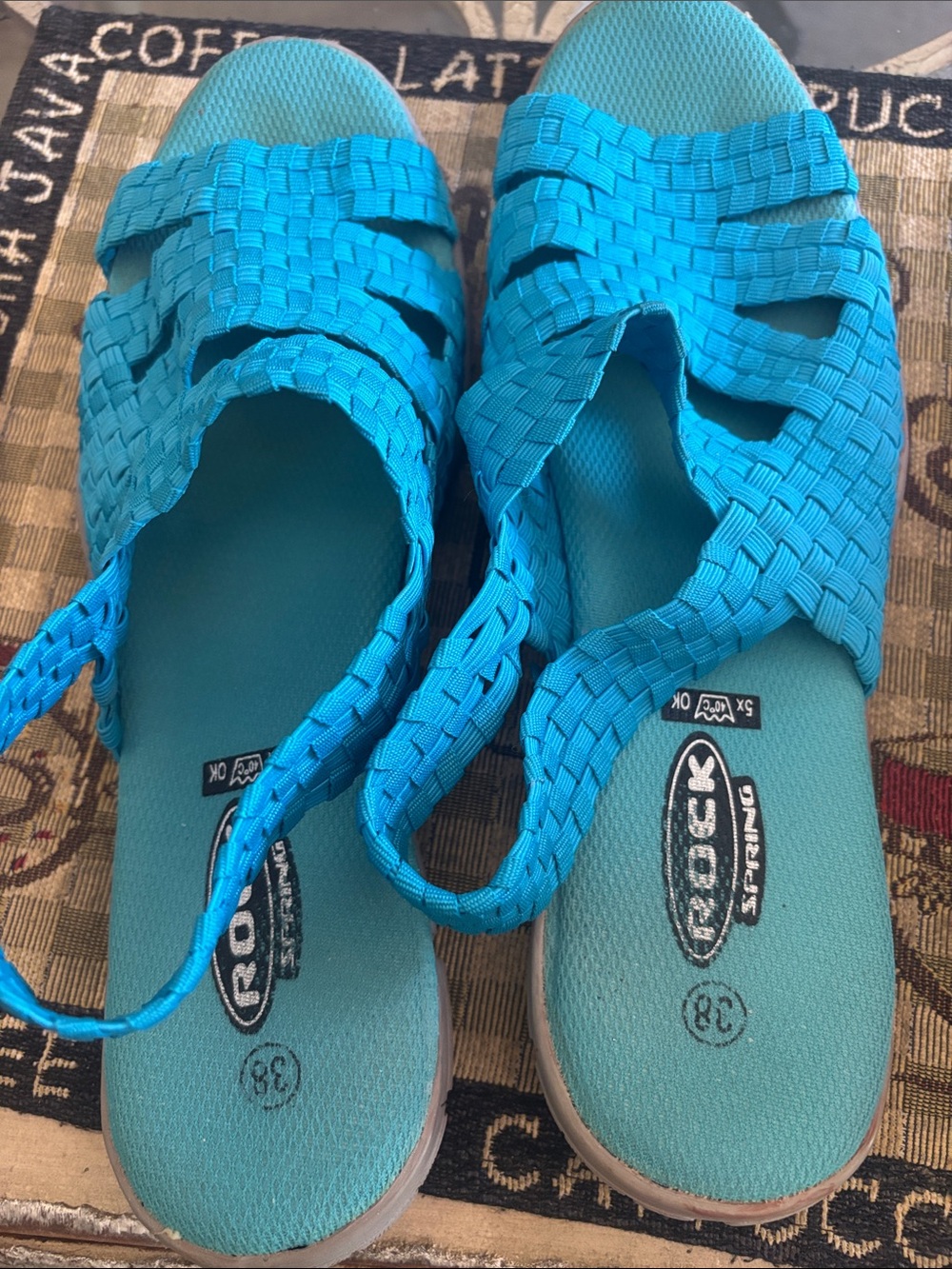 Womens Woven Sandals in Bright Teal Blue